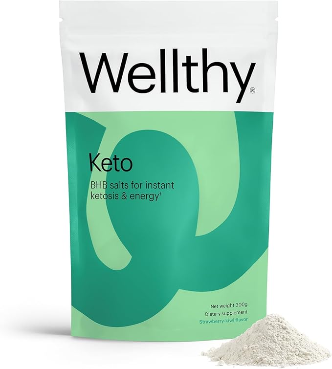Wellthy Keto Power with BHB Salts for Instant Ketosis and Energy Natural Strawberry Kiwi Flavor 10.58 oz