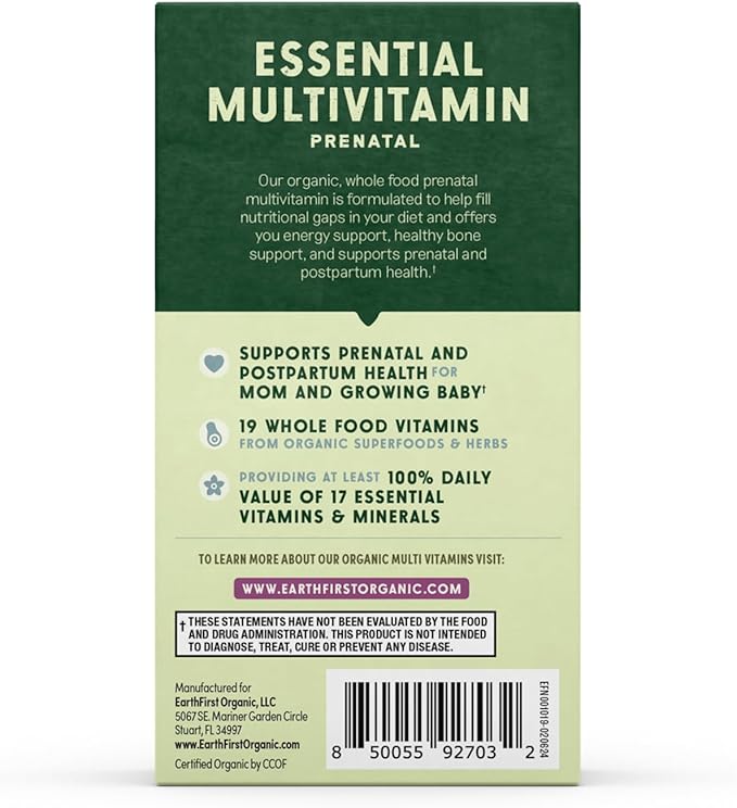 Prenatal Once Daily Multivitamin for Women for Conception Pregnancy Postpartum &amp Breastfeeding Folate Iron &amp Organic Whole Food Blend Vegan 60 Count