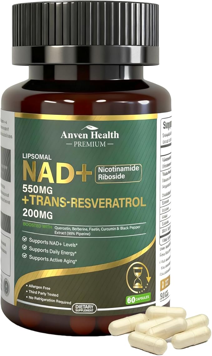 Liposomal NAD+ Resveratrol Supplement - NMN Alternative with Trans-Resveratrol Quercetin &amp Fisetin - NAD Plus for Women and Men Cellular Energy &amp Healthy Aging Non-GMO | 180 Capsules