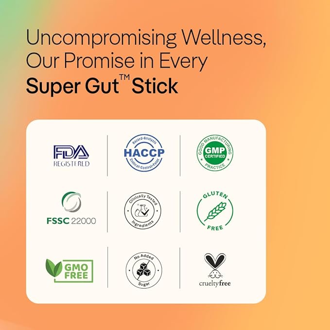 Gut Health &amp Immunity Probiotic for Men &amp Women Strong Digestive &amp Immunity Support Gut Balance Supplement Stick - Probiotics + Inulin + Vitamin C 3Bn CFU of Clinically Proven Strains - 6