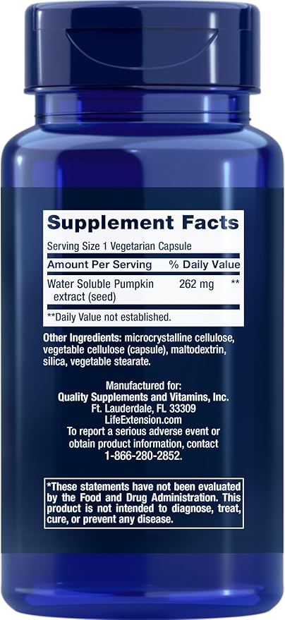 Life Extension Water-Soluble Pumpkin Seed Extract 60 Vegetarian Capsules (Pack of 2)