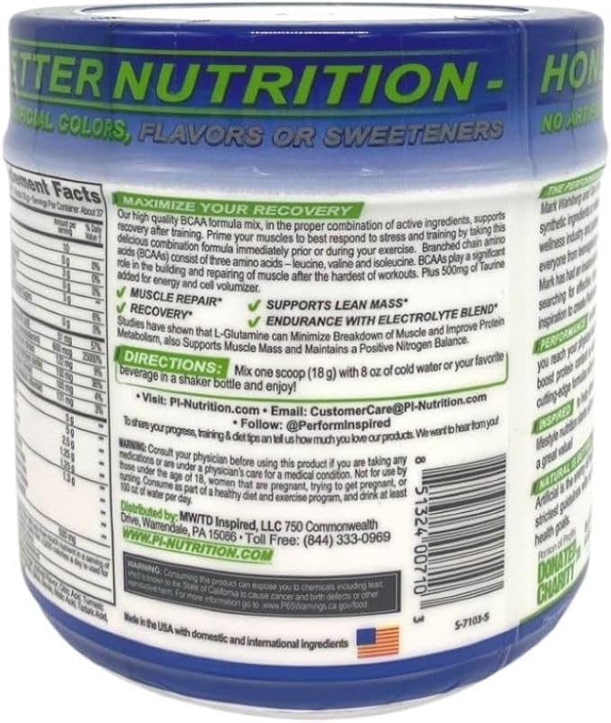 PERFORMANCE INSPIRED Nutrition BCAA Powder – 5G BCAA with Electrolytes Taurine &amp Glutamine – All-Natural Recovery &amp Clean Formula – Tropical Mango Delight – 1.46 lb