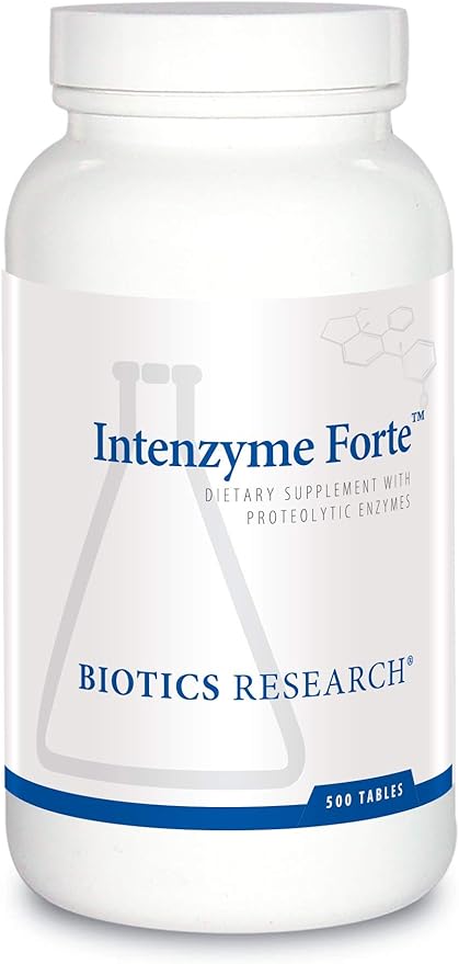 Biotics Research Intenzyme Forte™ Proteolytic Pancreatic Enzymes Pancreatin Bromelain Papain Lipase Amylase–Supplement Supports Healthy Protein Digestion–Immune &amp Circulatory Function 500 Tab