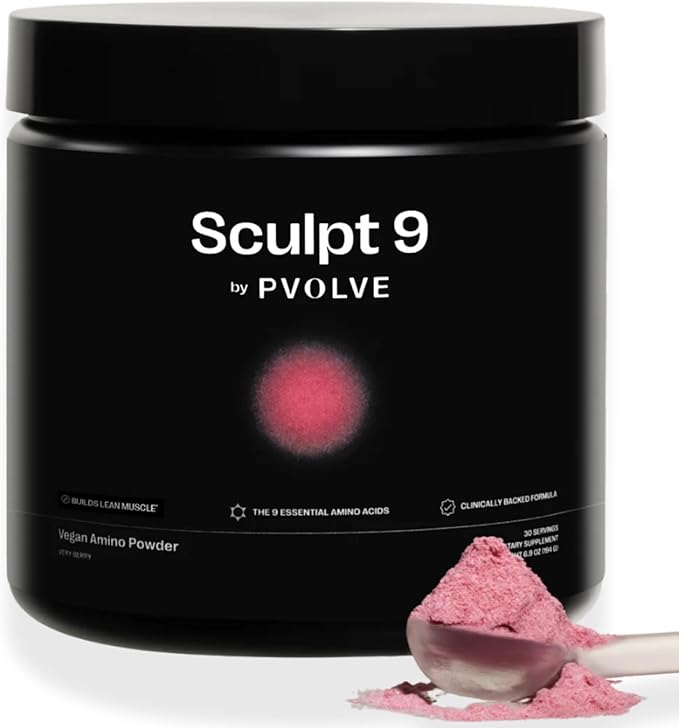 PVOLVE Sculpt 9 EAA &amp BCAA Powder for Women | Very Berry Flavor | Essential Amino Acids Supplement for Lean Muscle Recovery &amp Strength | Non-GMO