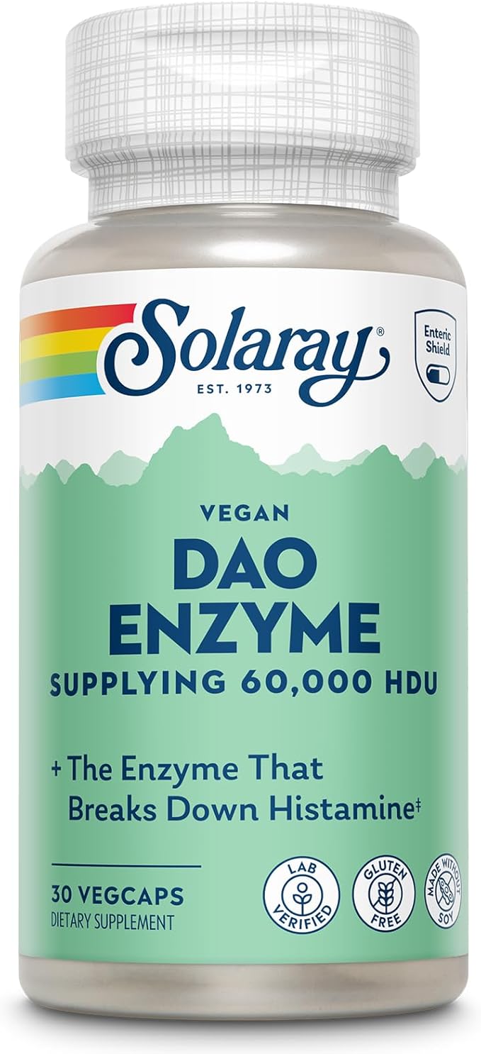 SOLARAY DAO Enzyme - Digestive Enzyme That Breaks Down Histamine - 60000 HDU - Digestive Enzymes - Vegan Gluten Free Lab Verified - 30 Servings 30 VegCaps