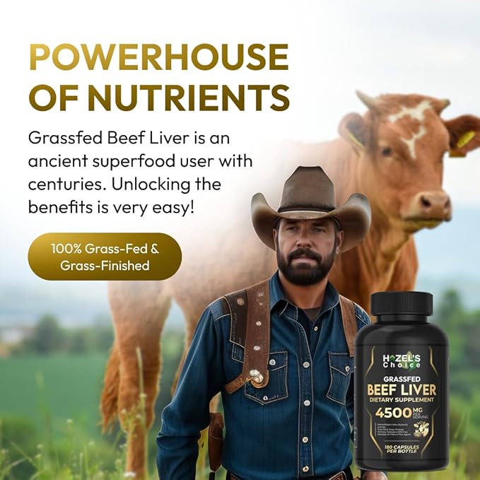 HAZEL'S Choice Grassfed Beef Liver Supplement 4500mg 180 Capsules Unflavored Organ Support Supplement &amp Nutrient-Rich 30 Servings