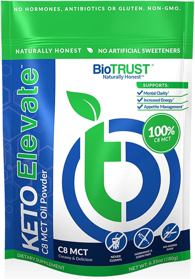BioTrust Keto Elevate Pure C8 MCT Oil Powder (Unflavored) BlenderBottle Bundle