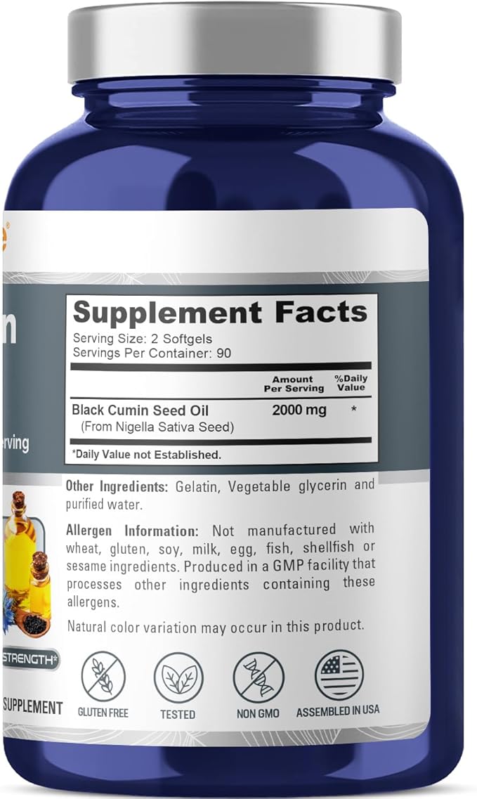 NusaPure Black Seed Oil 2000mg per Serving - 180 Softgel Caps (Non-GMO Gluten-Free) Cold-Pressed Nigella Sativa