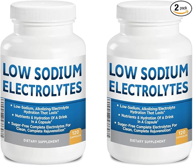 Low Sodium Electrolytes Only 23mg Serving Almost No Sodium Electrolyte Supplement Sugar Free Fast Hydration Potassium Magnesium Zinc C &amp More Kidney Friendly Electrolytes 2-Pack