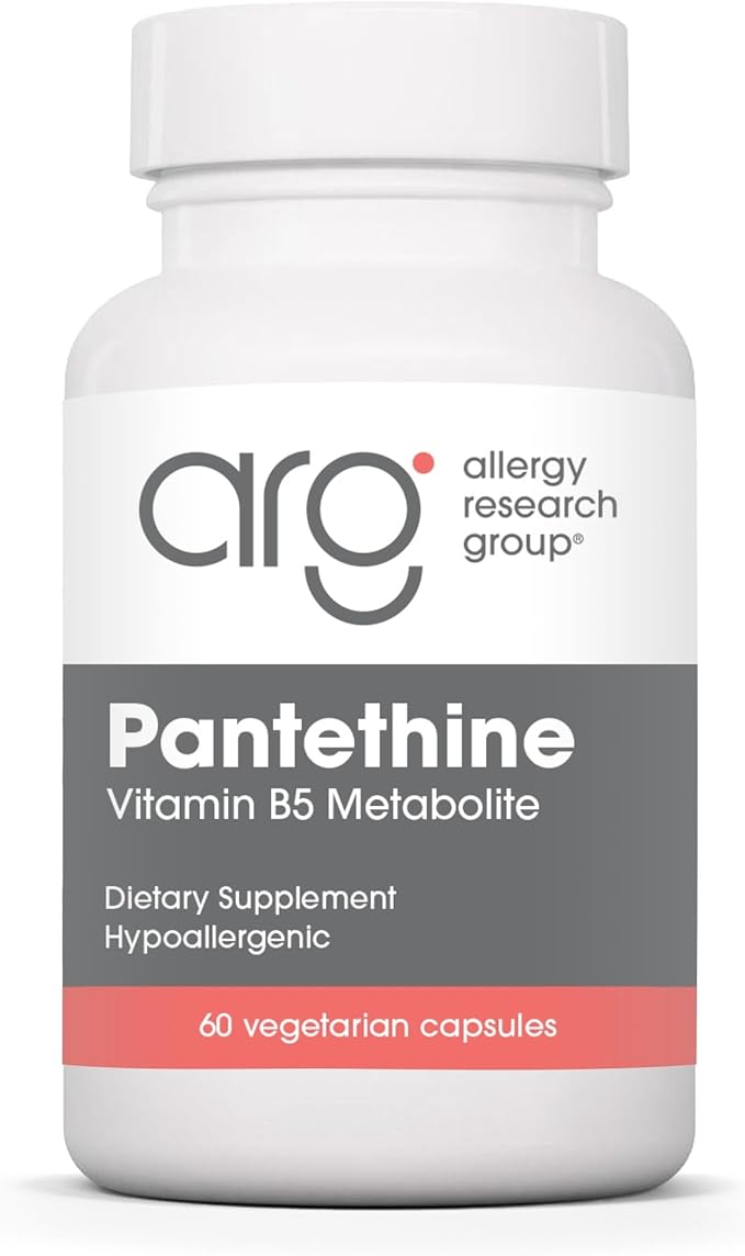 Allergy Research Group Pantethine Supplement - Vitamin B5 Pantothenic Acid Metabolism Support Liver Support Cardiovascular Supplement Coenzyme A 660mg Vegetarian Capsules - 60 Count