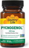 Country Life Pycnogenol 100mg - French Maritime Pine Bark Extract Antioxidants Supplement - Supports Cardiovascular Health - No Yeast Corn Wheat Soy Milk Salt Preservatives - 30 Capsules