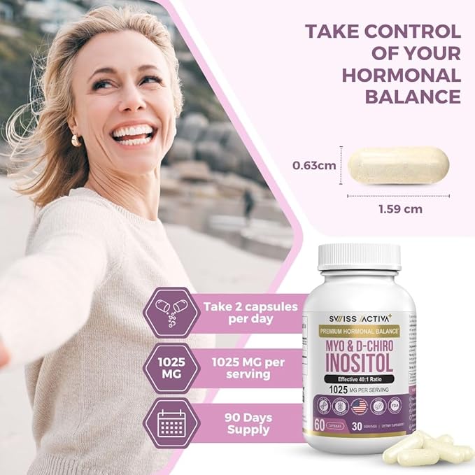 Swiss Activa+ Labs Myo Inositol &amp D-Chiro Inositol Supplement – 40:1 Ratio – Women’s Hormone Support – Supports Overall Menstrual Health &amp Metabolic Wellness – 90 Day Supply