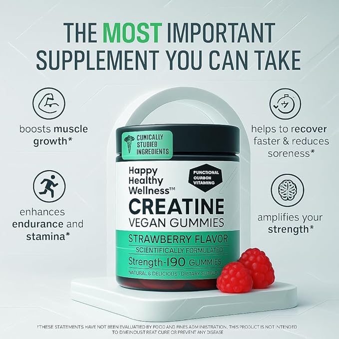 Creatine Monohydrate Gummies Strawberry Flavor 90 Vegan Gummy Chews Creatine Supplement for Daily Routine