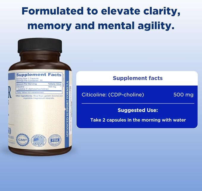 Kepler - CDP-Choline Supplement |Citicoline 500m| -Supports Memory Focus &amp Cognitive Function - for Focus &amp Mental Clarity - Gluten Free &amp Non-GMO - Dietary Supplement - 30 Capsules
