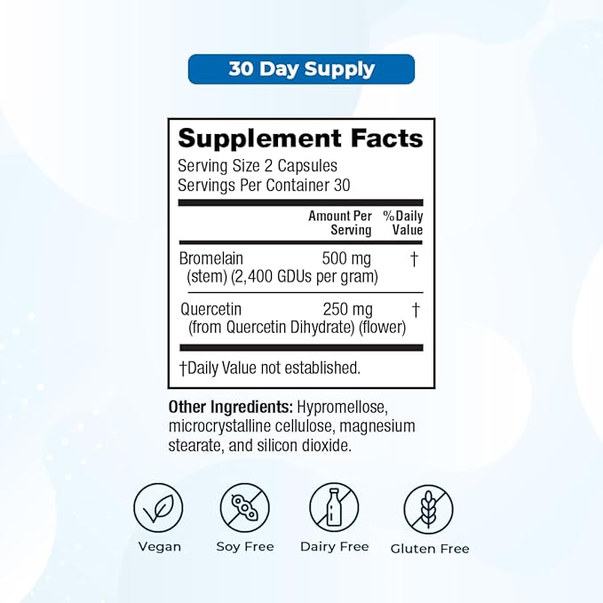 VitaMedica Bromelain &amp Quercetin Supplement - 500mg Bromelain 250mg Quercetin - 2400 GDU for Immunity Joint Support Inflammation and Muscle Recovery - 60 Vegan Capsules - 30 Servings (2 Pack)