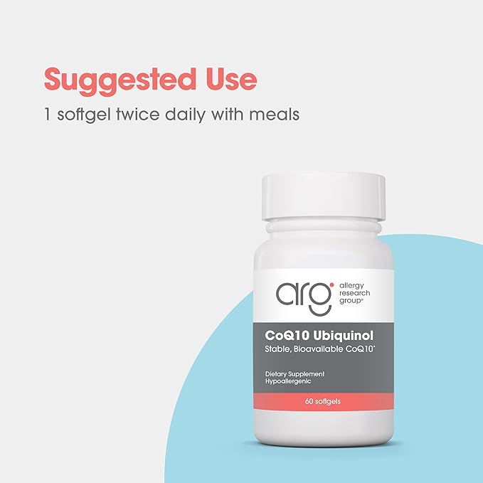 Allergy Research Group CoQ10 Ubiquinol - Delivers 100 mg CoQ10 - Supports Cellular Energy Production Antioxidant Activity &amp Heart Wellness - 60 Servings - 60 Vegetarian Capsules