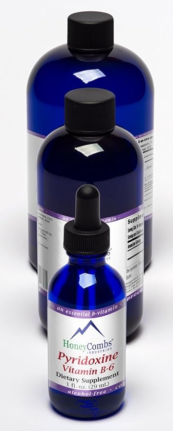 HoneyCombs Vitamin B6 Liquid Drops 700% DV Pyridoxine B6 Supplement Alcohol Free Fast Absorbing B6 Vitamins for Energy Brain &amp Immune Support Made in the USA – (8 Fl Oz)