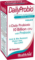 HealthAid DailyProbio – 10 Billion CFU 10 Strain Vegan Probiotic with Prebiotic | Acid &amp Bile Resistant Dairy &amp Gluten Free Non-GMO | Once Daily Digestive Support