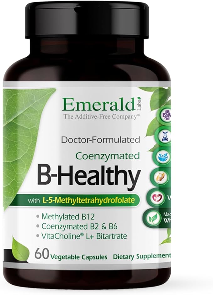 EMERALD LABS B-Healthy - Vegan Vitamin B Complex - Includes Methylated Folic Acid &amp Full Spectrum B Vitamins - Supports Immune Brain &amp Heart Health* - 60 Vegetable Capsules
