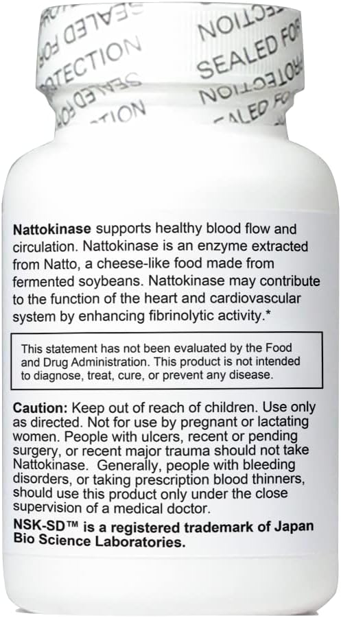 Nattokinase NSK-SD 2000 Units 60 Capsules - The Cardiovascular Superfood of Japan - Made in The USA with Japanese NSK-SD Nattokinase. The Original and Most Researched Nattokinase.