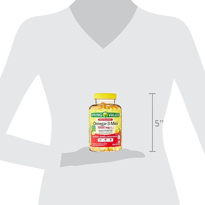 Spring Valley Omega-3 Mini from Fish Oil 1000 mg 120 Count Dietary Supplement Omega 3 Mini Softgels Set with Basket Goods Store