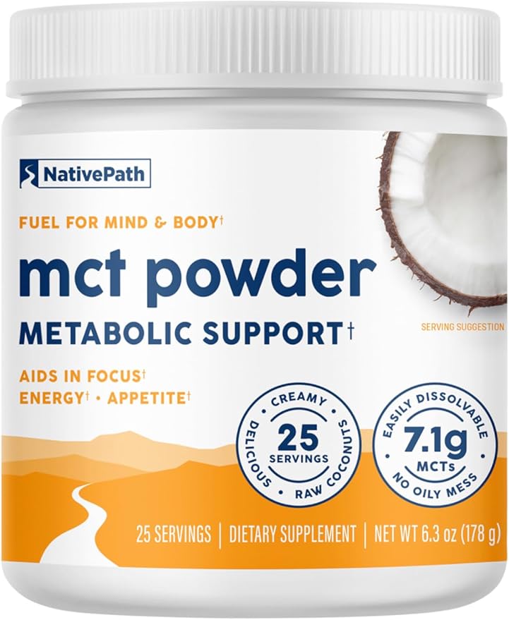 NativePath MCT Oil Powder Supplement - Unflavored MCT Powder with Keto-Friendly C8 MCTs. Free of Dairy Gluten and GMOs 25 Servings
