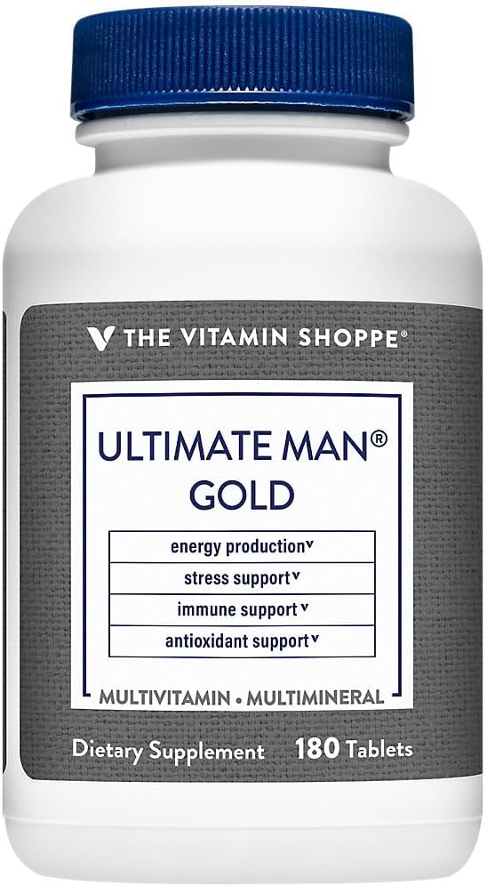 The Vitamin Shoppe Ultimate Man Multivitamin Daily Men’s Multivitamin with Key Vitamins &amp Minerals Supports Energy and Overall Wellness for Men Gluten Free Soy &amp Dairy Free 180 Tablets