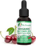 Organic Vitamin B Complex Liquid Drops | B Vitamins Complex Supplement with B3 B6 B7 B9 &amp Methyl B12 Drops for Adults &amp Kids | Vegan Cherry Flavor 1oz | 60 Servings / 2 Month Supply