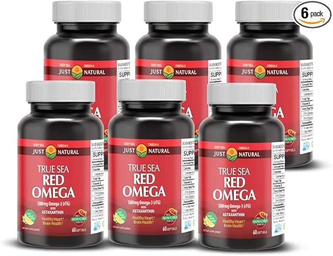NANOWELL Red Omega-3 with Astaxanthin DHA &amp EPA - Immune Support Fish Oil - 60 Softgels X 6 Bottles (360 Count)