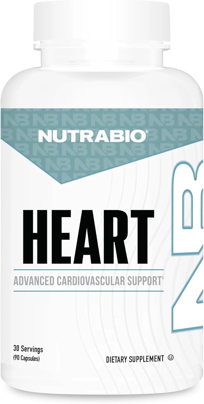 NutraBio Heart - Heart Health Supplements Cardiovascular Supplement Cholesterol Circulatory &amp Healthy Blood Pressure Support - 90 Capsules