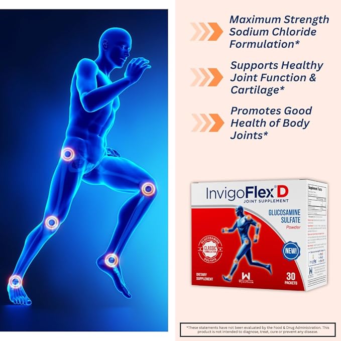 INVIGOFLEX 1500mg of Glucosamine Sulfate Powder (Classic Formulation) - Premium Joint Supplement for Knees Hands Back and Hip Support D: Glucosamine Sulfate Packets - 90 Packets (Pack of 3)