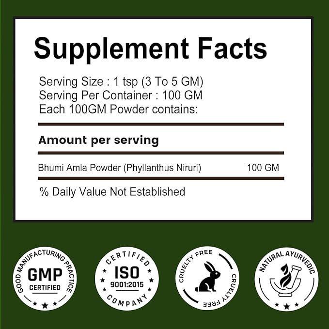 Bhumi Amla Powder/Churn - Organic and Pure Ingredient Extract for Healthy Liver Functioning and Digestive Strength Enriched with Essential Nutrients