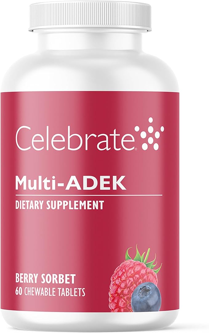 Celebrate Vitamins Multi ADEK Chewables Iron Free - Daily Bariatric Multivitamin High Level of Vitamins A D E K &amp B12 for Duodenal Switch Surgery Patients - Berry Sorbert (60 Tablets)