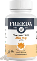 Freeda Niacinamide - Vitamin B3 Niacinamide 250 mg - Vegetarian No Flush Niacin Formula - B3 Vitamins Niacinamide Supplement - Niacin Flush Free Niacin Supplement Vitamin B3 Nicotinamide 500 Capsules