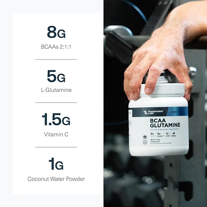 Transparent Labs BCAA Glutamine - 8000 Mg of BCAA Powder with L Glutamine for Post Workout Recovery Muscle Growth &amp Increased Endurance - 30 Servings Strawberry Lemonade