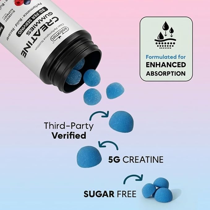 Creatine Monohydrate Gummies 5g – Sugar Free Vegan Halal Non-GMO – Muscle Strength Recovery &amp Brain Health – for Women &amp Men – 120 Count 30 Servings