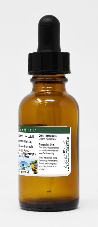 Terravita Red Beet Horsetail Blessed Thistle and More Formula Glycerite Liquid Extract (1:5) - Vanilla Flavored (1 oz ZIN: 523803)