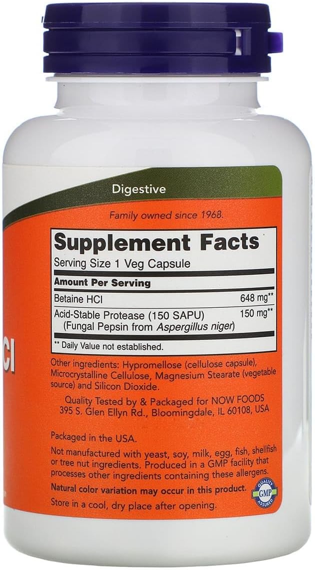 Now Foods Betaine HCl 648 mg with 150 mg of Pepsin 120 Capsules 2 Pack