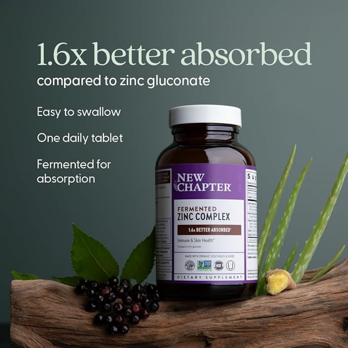 New Chapter Zinc Supplement Fermented Zinc Complex ONE Daily for Immune Support + Skin Health Mineral-Balancing Formula Rich in Copper Easy to Swallow &amp Digest 90 Count (3 Month Supply)