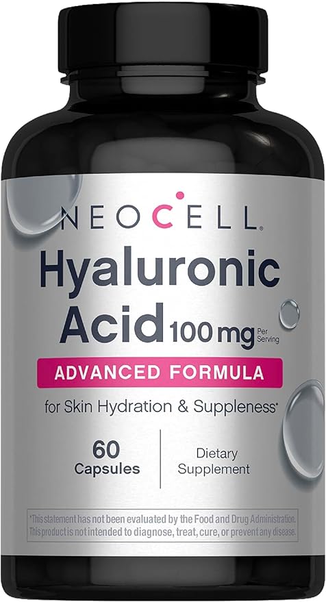 NeoCell Hyaluronic Acid Capsules | 60 Pills | 100mg | Advanced Formula Supplement | Skin Hydration &amp Suppleness