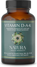 Natura Health Products D-A-K (ADK) – D3 5000 IU K2 50 mcg K1 550 mcg &amp Vitamin A 1000 IU – Bone Heart &amp Immune Support – Fat-Soluble Calcium Metabolism – 60 Vegetarian Capsules