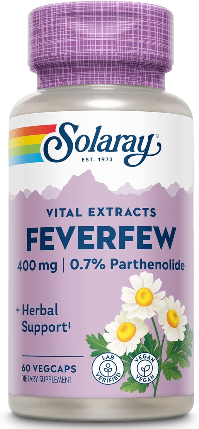 SOLARAY Feverfew Extract 400 mg | Healthy Circulation &amp Blood Vessels Head Comfort Support | Non-GMO | 60 VegCaps