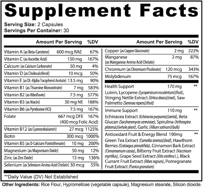 PoornaVita Multivitamin for Men | Mens Multivitamins with 25+ Vitamins &amp Minerals B-Complex Formula | Men's Multivitamin Capsules Daily Men's Health Supplements 60 Count
