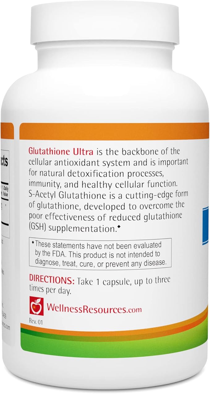 Wellness Resources Glutathione Ultra Supplement - Bioavailable S-Acetyl L-Glutathione (SAG) - Antioxidant Detox &amp Cellular Health Immune Support - High Absorption Non-GMO Gluten-Free 90 Capsul