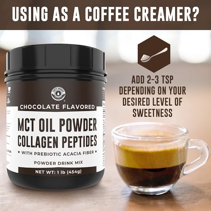 Left Coast Performance Chocolate MCT Oil Powder &amp Collagen Peptides 1lb + Unflavored MCT Oil Powder &amp Collagen Peptides 1lb