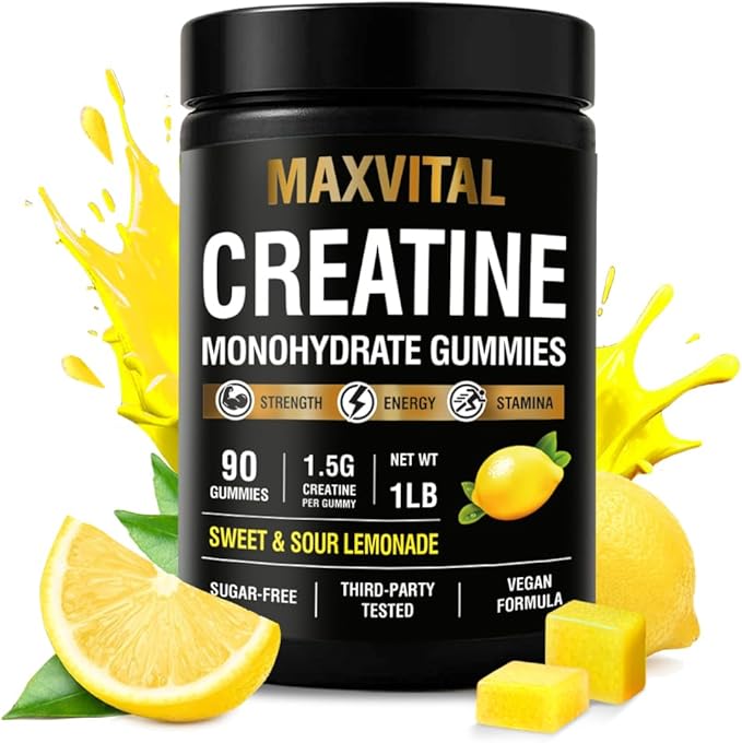 Creatine Monohydrate Gummies 1500 mg – Sweet &amp Sour Lemonade Chewable – Pre-Workout for Strength &amp Muscle Support – Vegan Sugar-Free &amp Halal – for Men &amp Women – 90 Gummies