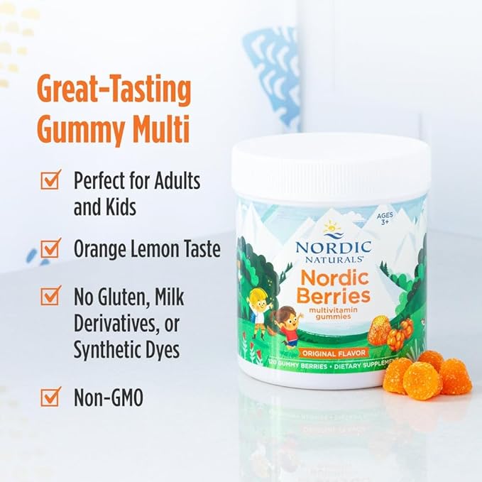 Nordic Naturals Nordic Berries Citrus - 120 Gummy Berries - Great-Tasting Multivitamin for Ages 2+ - Growth Development Optimal Wellness - Non-GMO Vegetarian - 30 Servings