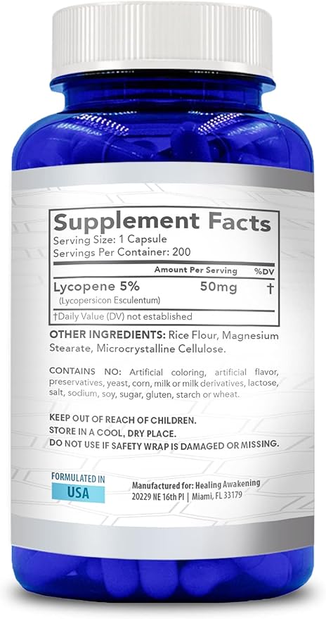 Naturally Derived Lycopene Supplement | Tomato Based Lycopene 50mg Antioxidant and Carotenoid Supplement for Heart and Prostate Support | Vegan Non-GMO &amp Made in US cGMP Labs (200 Veggie Capsules)