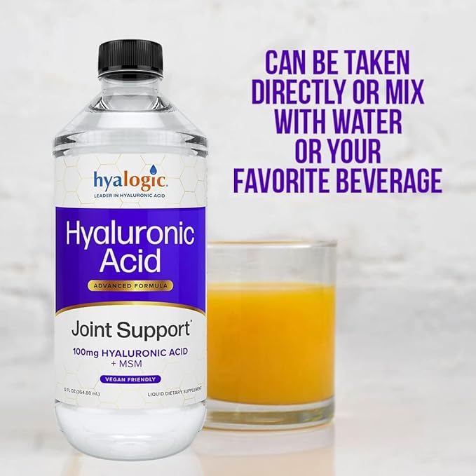 Hyalogic Hyaluronic Acid Liquid Supplement - 100mg High Molecular Weight Hyaluronic Acid for Joints MSM Advanced Joint Support Vegan Oral Hydration Formula 12 oz