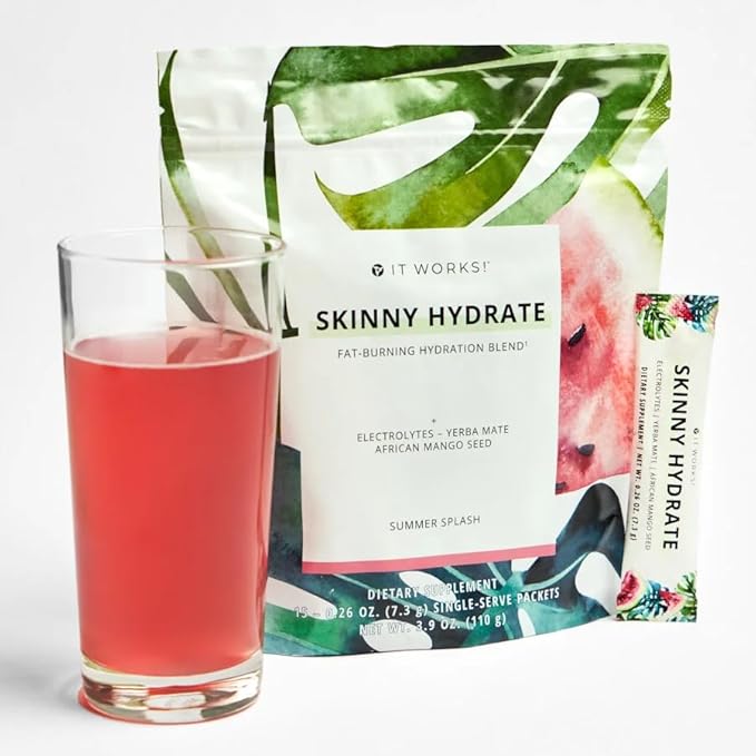 It Works! Skinny Hydrate - Summer Splash | Energizing &amp Replenishing Hydration Blend with Green Tea &amp Green Coffee Extracts | Wellness &amp Energy Support | 15 Single-Serve Packets (7.3g Each